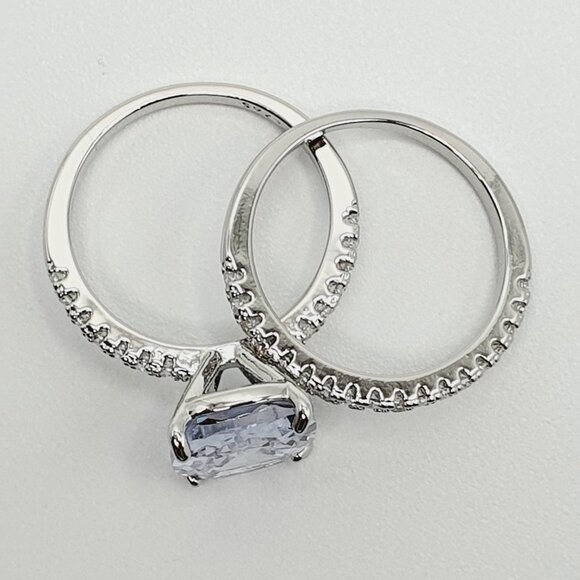 😍Engagement Radiant Cut CZ Thin Romantic Wedding Ring Set for Women, K969 - Picture 10 of 14